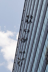 	
Professional window cleaning working in tower business center
