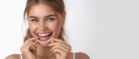 Smiling young woman with clear aligners showcasing the ease of modern dental correction