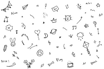 Fototapeta na wymiar Set of cute pen line doodle element vector