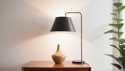 Lamp on the white table with white wall background, stock photo