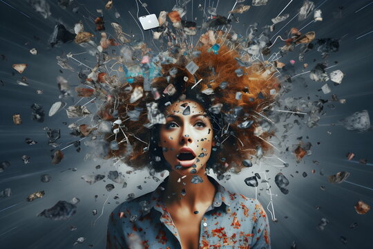 woman head full of social media concept