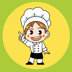 little chef SD cute character cartoon outline style. 
