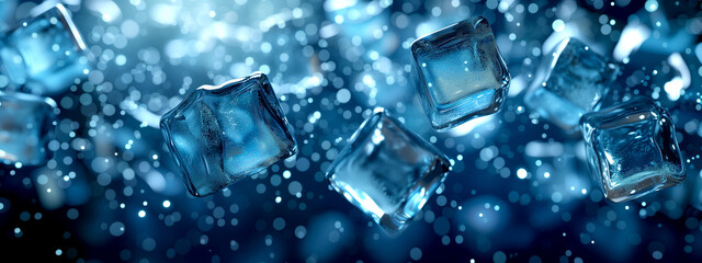 Ice cubes floating in water – crystal cubism.