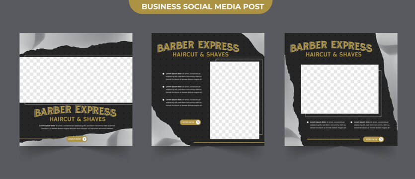 Set of collection barbershop salon stylish haircut shaves for social media post banner ads template design