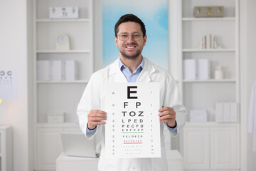 Fototapeta na wymiar Ophthalmologist with vision test chart in clinic