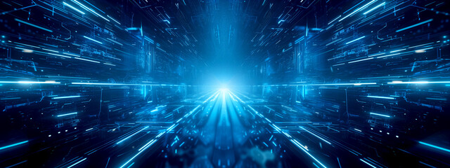 Fototapeta premium Techno neon futuristic background in blue tones.