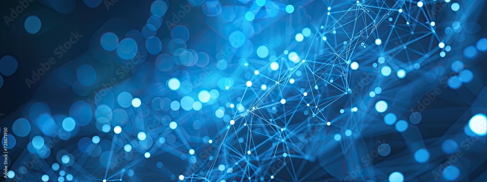 Aufkleber Abstract blue technology background with a cyber network and connected particles. Artificial intelligence, global data connections, futuristic