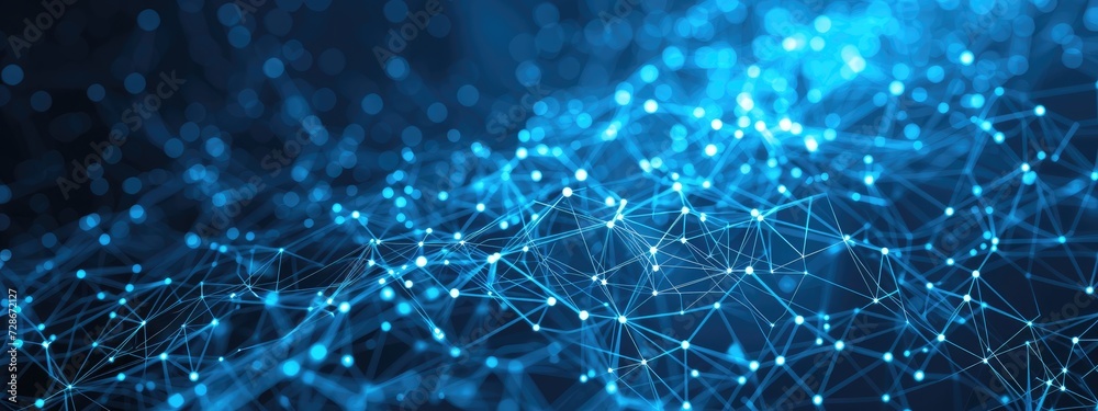 Poster abstract blue technology background with a cyber network and connected particles. artificial intelli
