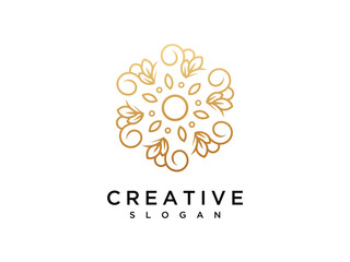 Beauty flower luxury design template. The flower logo is made with gold lines