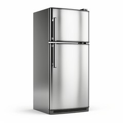 Stainless steel top freezer fridge isolated on white backround, Generative AI