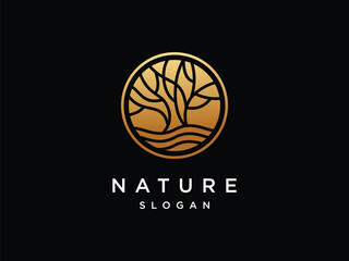 Tree Logo. Natural Vector Golden tree. Nature and Growth Design Template