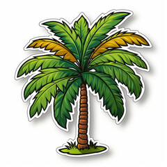 Illustrated Tropical Palm Tree with White Background

