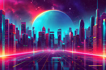 City of Luminescence: Futuristic Neon Lights Adorn the Skyline