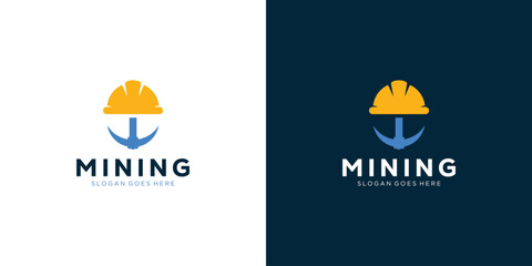 Creative Mining Logo. Helm and Pickaxe Mining with Minimalist Style. Miner Logo Icon Symbol Vector Design Template.