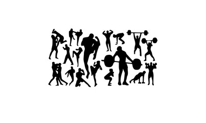 gym people silhouette images, gym people illustration vectors for logo designs,