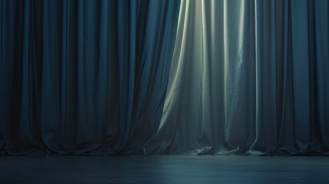 blue curtains in a dark room Generative AI
