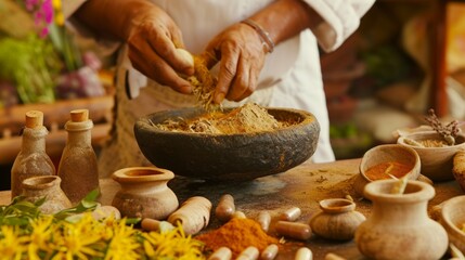 Obraz na płótnie Canvas Hindu preparing spices Generative AI