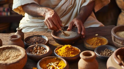 Obraz na płótnie Canvas Hindu preparing spices Generative AI