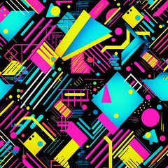 Colorful Geometric City Map Seamless Pattern Design with Abstract Background Lines