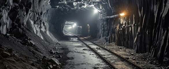 Underground tunnel in Zabrze, Upper Silesia, employing longwall mining method, Generative AI