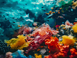 a plastic of colorful recyclable materials showcasing the vibrant textures and varied hues of plastic, paper, and glass, emphasizing the importance of waste reduction and recycling