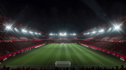 football stadium with sport light and full of football fans background .