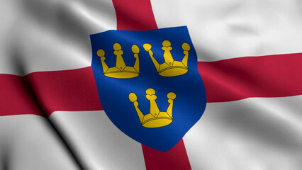Flag of East Anglia. Waving Fabric Satin Texture National Flag of East Anglia 3D Illustration. Real Texture Flag of the City of East Anglia , United Kingdom Banner Collection England, UK