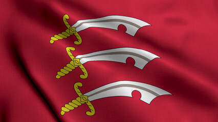 Essex City Flag. Waving Fabric Satin Texture National Flag of Essex 3D Illustration. Real Texture Flag of the Essex United Kingdom Banner Collection. High Detailed Flag Animation England, UK