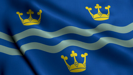 Cambridgeshire City Flag. Waving Fabric Satin Texture Cambridgeshire 3D Illustration. Real Texture Flag of the Cambridgeshire United Kingdom Banner Collection. High Detailed Flag Animation England, UK