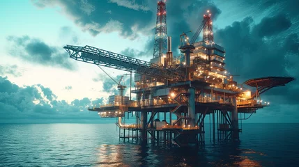 Fotobehang Offshore construction platform for production oil and gas. Production platform and operation process by manual and auto function, oil and rig industry and operation. - Generative AI © Gosgrapher