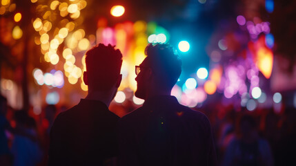 Gay couple enjoying their time at a LGBTQ-Pride-Festival
