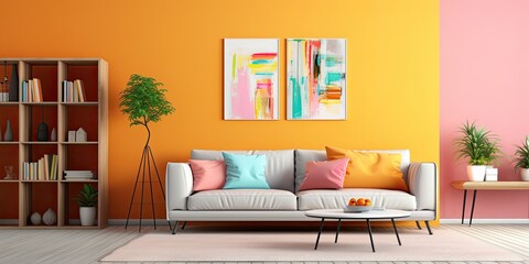 Brightly colored contemporary living room.