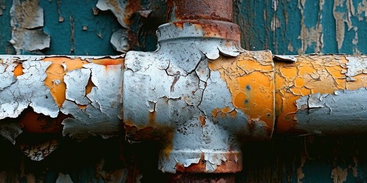 Peeling of lead paint from a pipe, Generative AI
