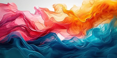 Fotobehang Colorful artwork with an abstract paper background and various materials used, like silk, cotton, and canvas, showcasing sea, ocean and liquid themes, Generative AI © Visual Vortex