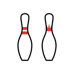 Set of bowling pins (skittles) icons. Symbol of game, recreation or sports competition. Bowling figures.
