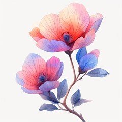 watercolor flowers, illustrations in handmade watercolor style on a white background, generative ai	
