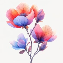 watercolor flowers, illustrations in handmade watercolor style on a white background, generative ai	
