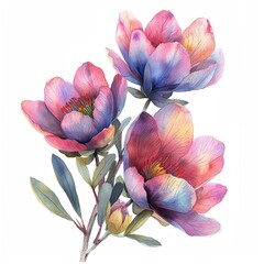 watercolor flowers, illustrations in handmade watercolor style on a white background, generative ai	
