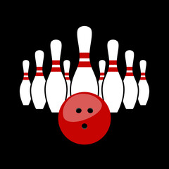 Bowling pins (skittles) illustration. Symbol of game, recreation or sports competition. Bowling figures.