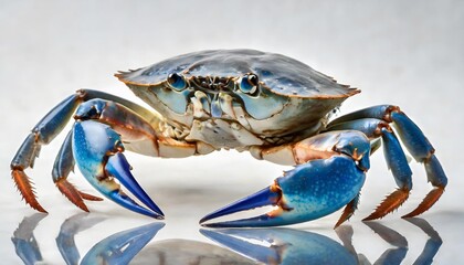 blue crab with white background - obrazy, fototapety, plakaty