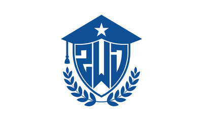 ZWD three letter iconic academic logo design vector template. monogram, abstract, school, college, university, graduation cap symbol logo, shield, model, institute, educational, coaching canter, tech