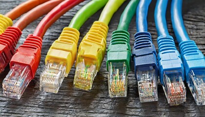 set of brightly multi coloured ethernet network cables - obrazy, fototapety, plakaty