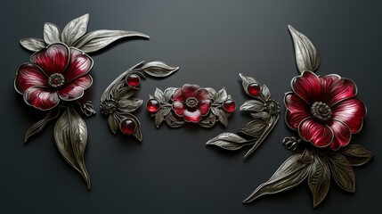 Flowers and leaves made in glass and silver in a Art Nouveau pattern.