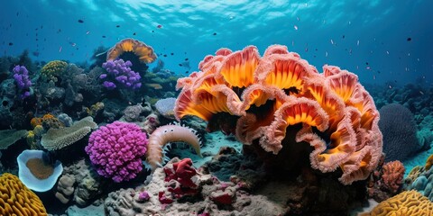 Tropical coral reef with a big sea cucumber (Richelieu Rock, Thailand), Generative AI