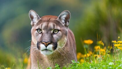 cougar puma concolor also commonly known as the mountain lion puma panther or catamount is the greatest of any large wild terrestrial mammal in the western hemisphere - obrazy, fototapety, plakaty