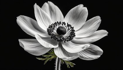 black and white anemone isolated on a black background