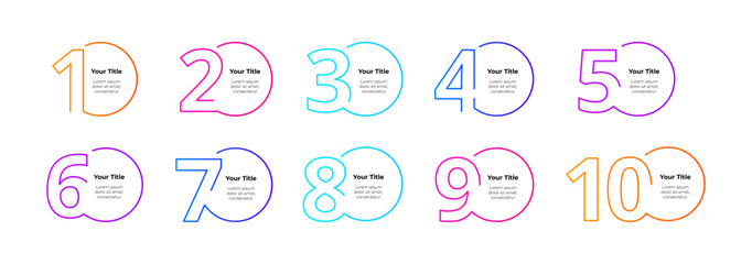 Vector outline numbers banners for infographic from 1 to 10