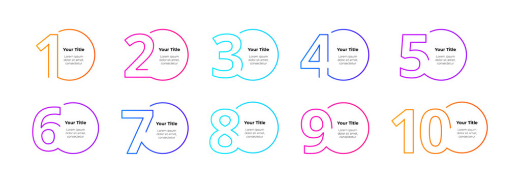 Vector outline numbers banners for infographic from 1 to 10