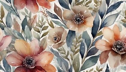 seamless boho floral watercolor background watercolor pattern generative background pattern in natural tones