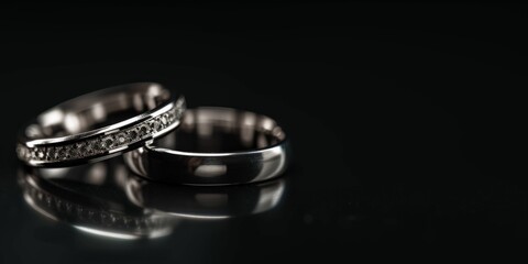 wedding rings on a dark background Generative AI